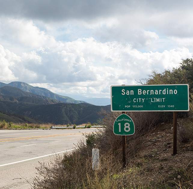 San Bernardino city limit sign (an area served by Avrek Law's Inland Empire car accident attorneys)