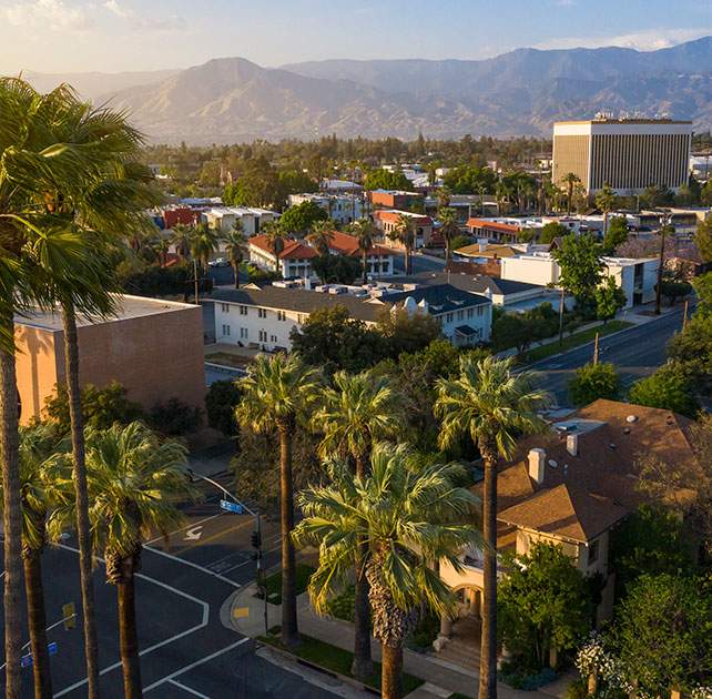 Redlands city vista with palm trees, an area served by Redlands car accident attorney Avrek Law