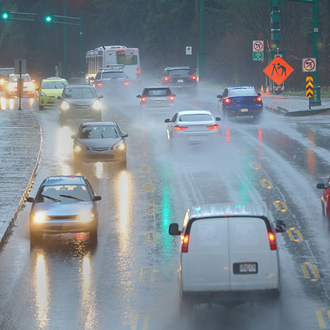Cars on rain swept freeway - what time of year do most car accidents happen?