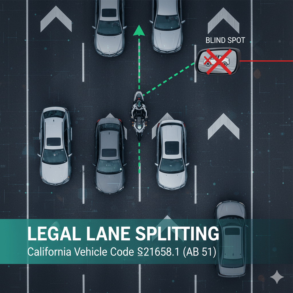 Diagram of motorcycle lane splitting under California AB 51
