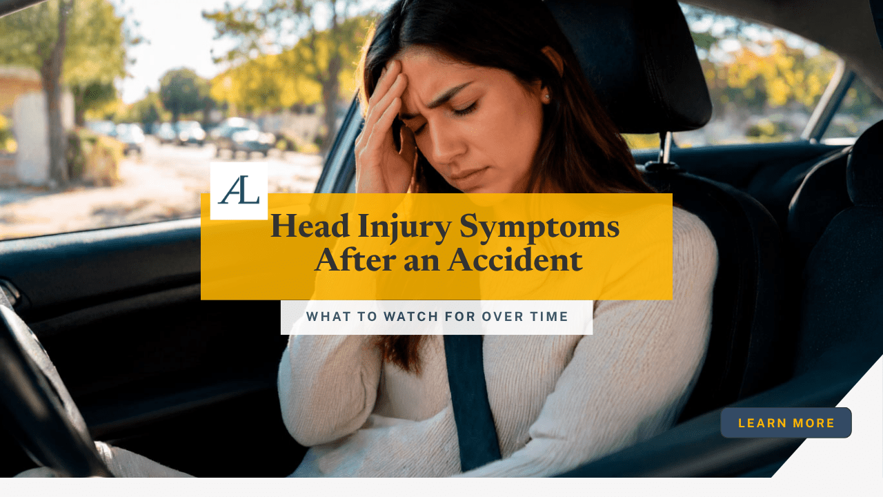 what are delayed concussion symptoms after a car accident with woman experiencing head pain inside vehicle