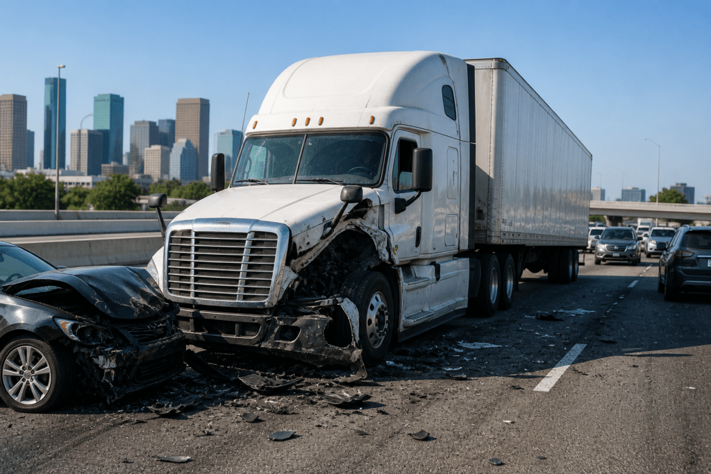 Houston truck accident showing semi truck crash on freeway