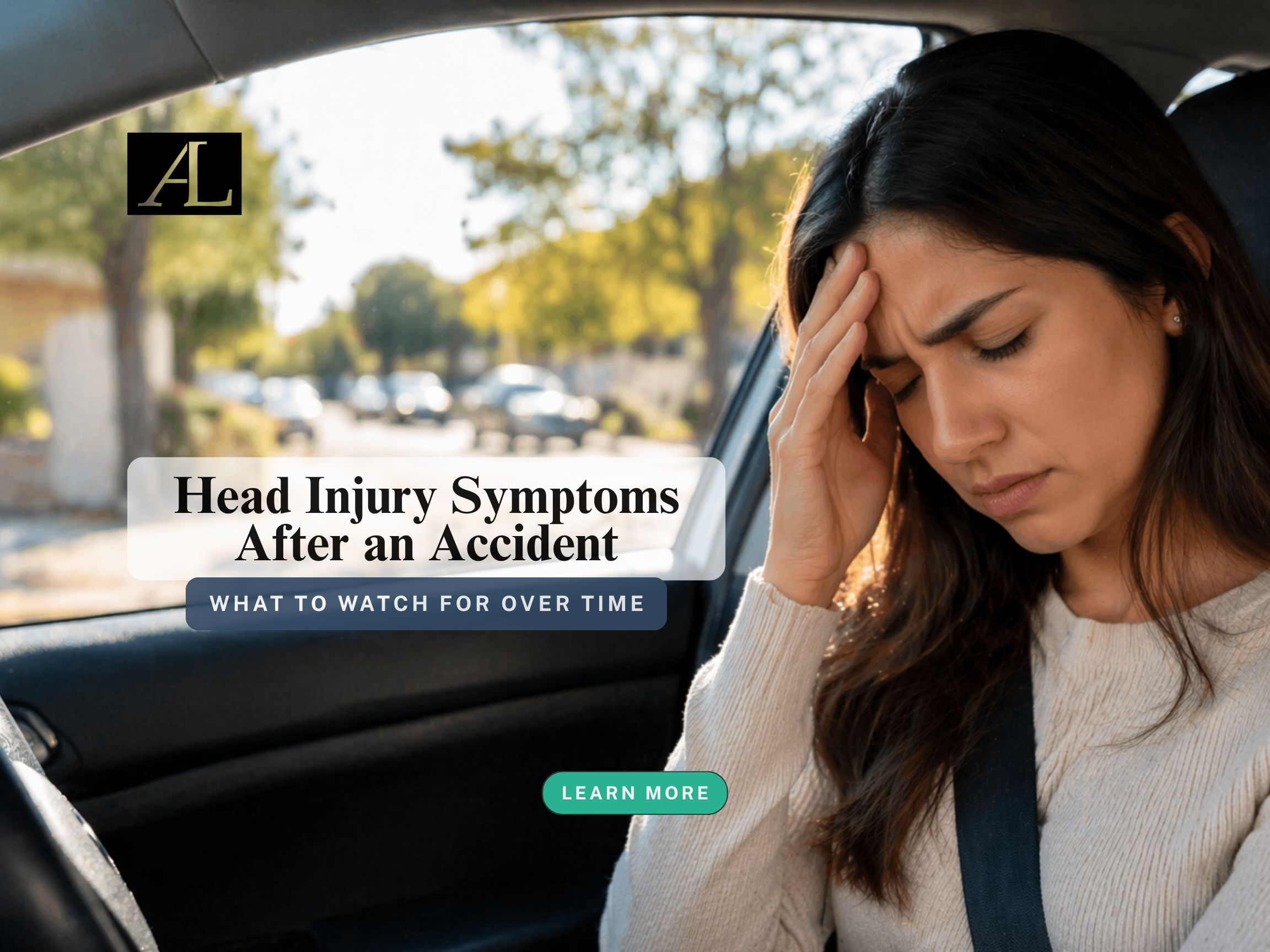 what are delayed concussion symptoms after a car accident with woman experiencing head pain inside vehicle