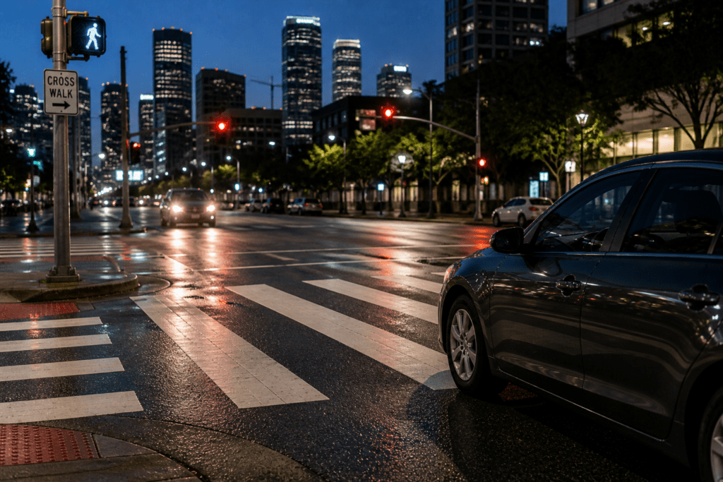Houston pedestrian accident lawyer analyzing nighttime crosswalk accident scene
