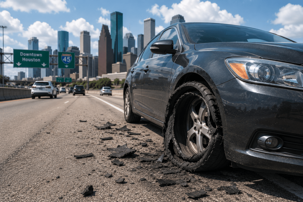 Houston car accident lawyer analyzing crash caused by tire blowout
