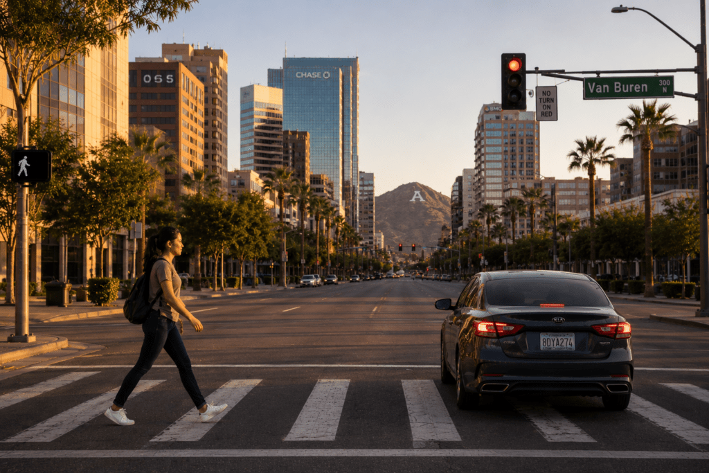 What Phoenix Crosswalk Laws Mean for Pedestrians and Drivers 2 what Phoenix crosswalk laws mean for pedestrians and drivers with pedestrian crossing street and vehicle yielding