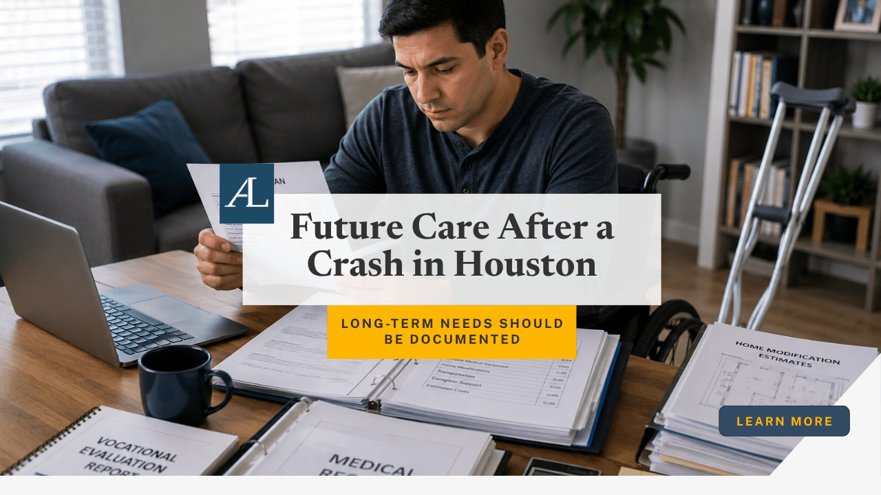 Houston catastrophic injury future care documentation after serious motor vehicle accident involving care planning records
