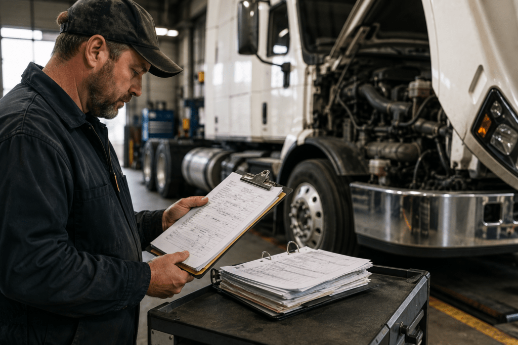 Why Truck Maintenance Records Matter After a Commercial Truck Accident in Santa Ana, CA 2 commercial truck maintenance records being reviewed after truck accident in Santa Ana CA