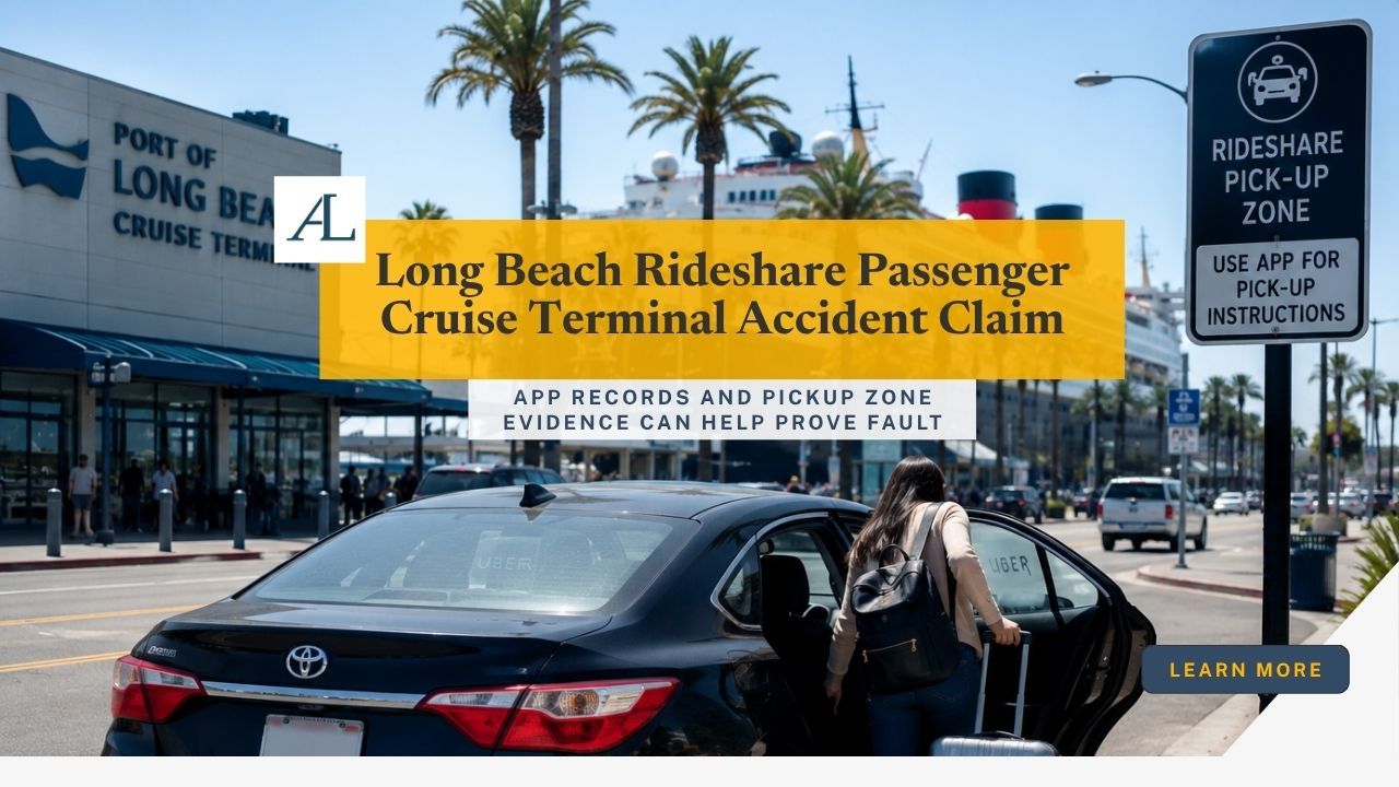 Long Beach Rideshare Passenger Accident Claims Near Cruise Terminals and Hotels 1 Long Beach rideshare passenger cruise terminal accident claim involving an Uber or Lyft passenger near a cruise terminal or hotel pickup zone.