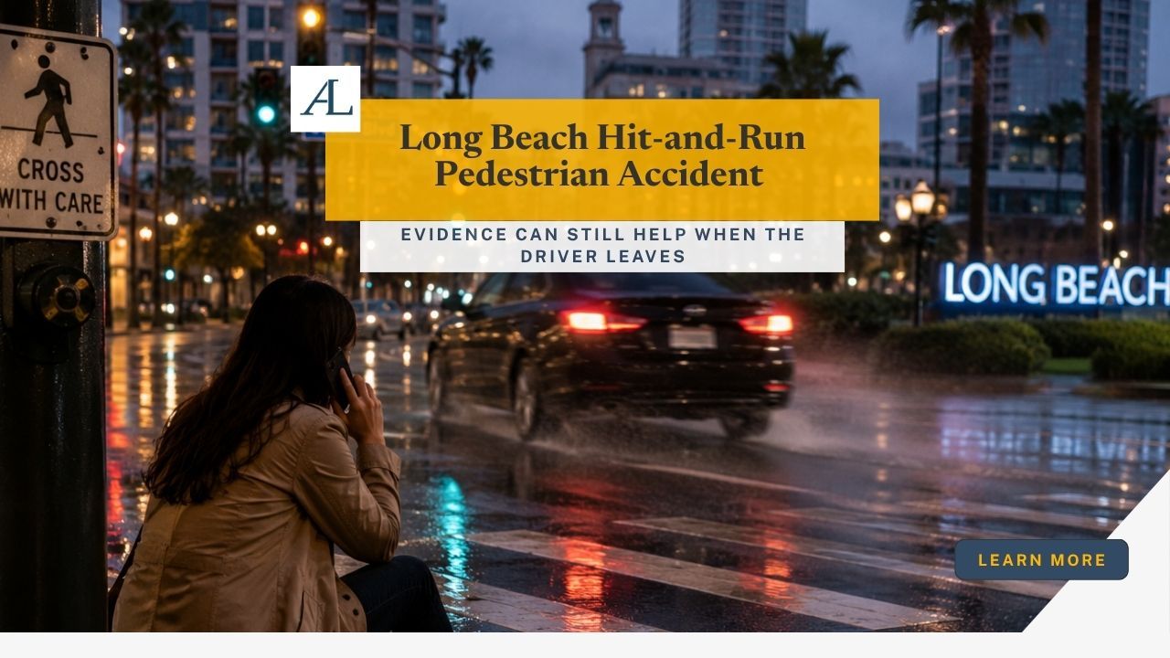 Long Beach hit and run pedestrian accident claim involving a pedestrian crosswalk, fleeing driver, witness evidence, and police investigation.