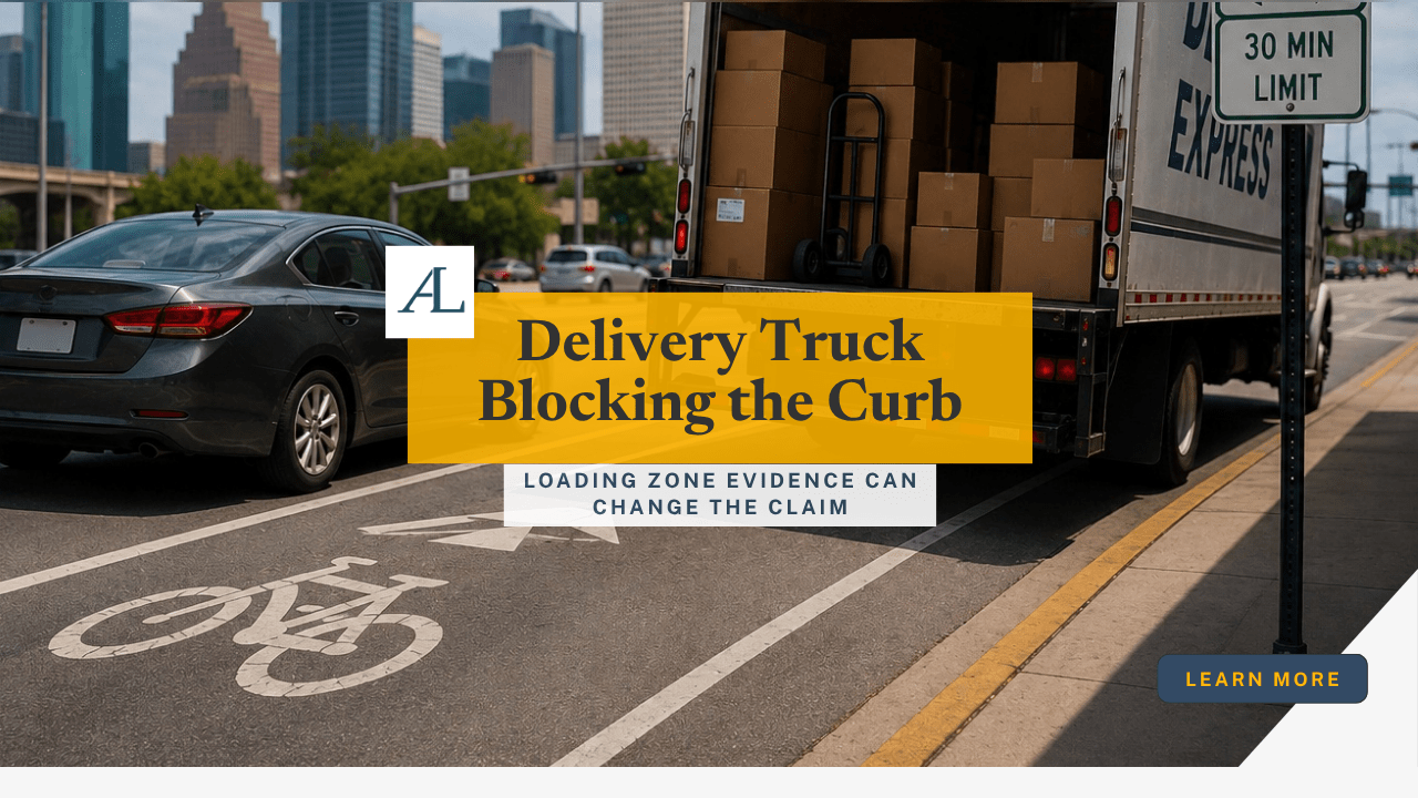 Houston delivery truck loading zone accident claim involving unsafe curbside stop and commercial vehicle crash evidence