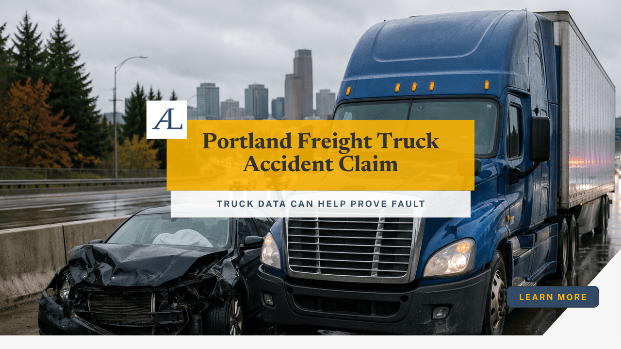 Portland Freight Truck Accident Claim on I-5 and I-84 1 Portland freight truck accident claim involving a semi-truck on a rainy interstate with crash evidence and commercial vehicle records.