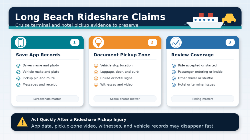 Long Beach Rideshare Passenger Accident Claims Near Cruise Terminals and Hotels 2 Long Beach rideshare passenger cruise terminal accident claim