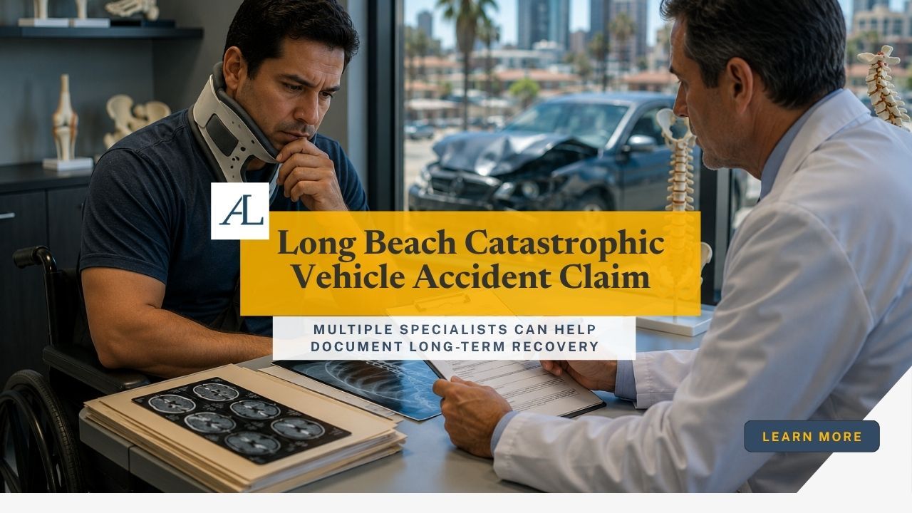 Long Beach catastrophic vehicle accident claim involving serious crash records, medical specialists, rehabilitation plans, and long-term injury documentation.