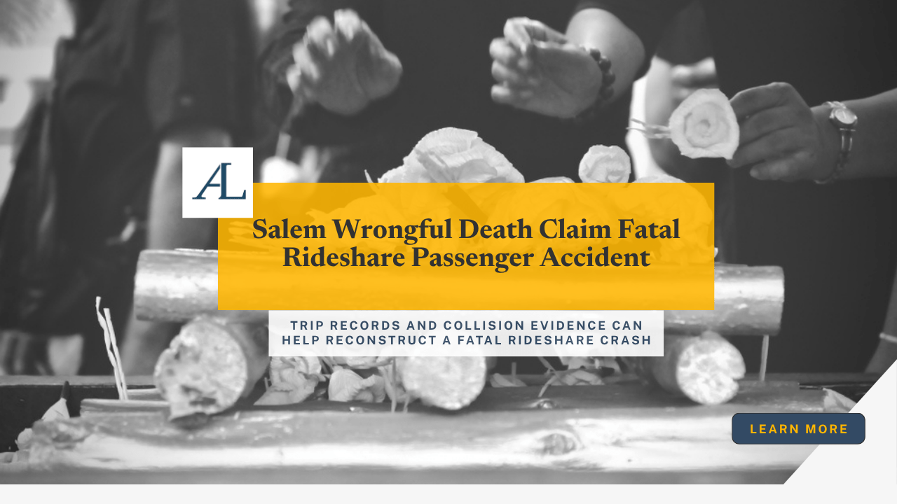 Salem wrongful death claim fatal rideshare passenger accident involving rideshare trip records, collision evidence, and family documentation.