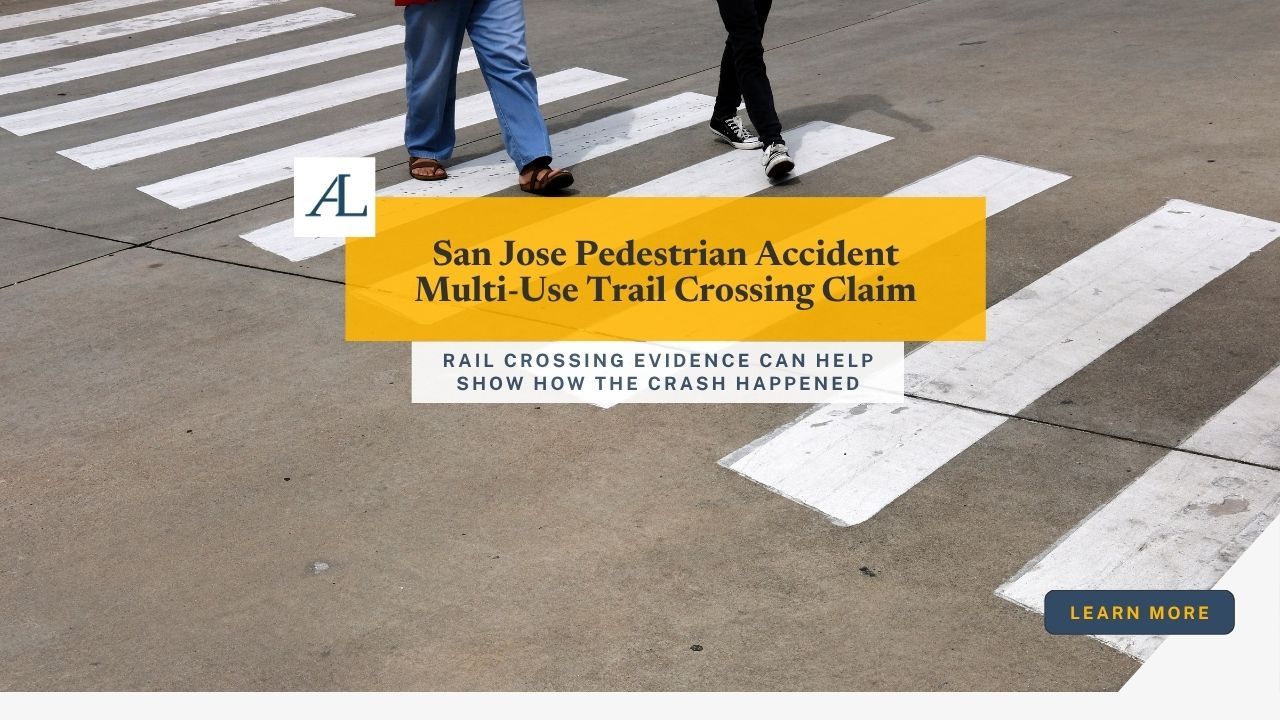 an Jose pedestrian accident multi use trail crossing claim involving a pedestrian, roadway crossing, trail markings, and crash scene evidence.