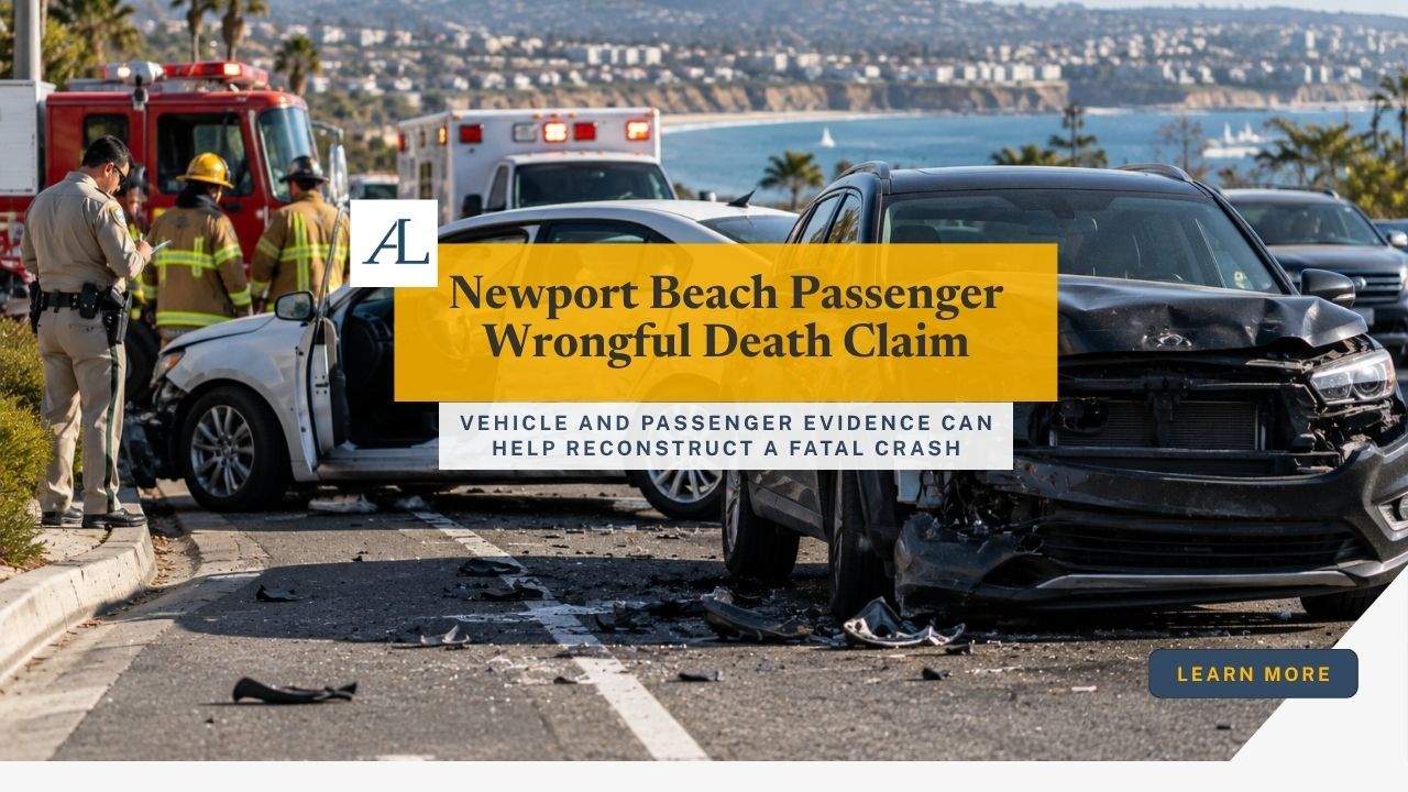 Newport Beach passenger wrongful death claim involving multiple vehicles, passenger records, insurance documents, and fatal crash evidence.