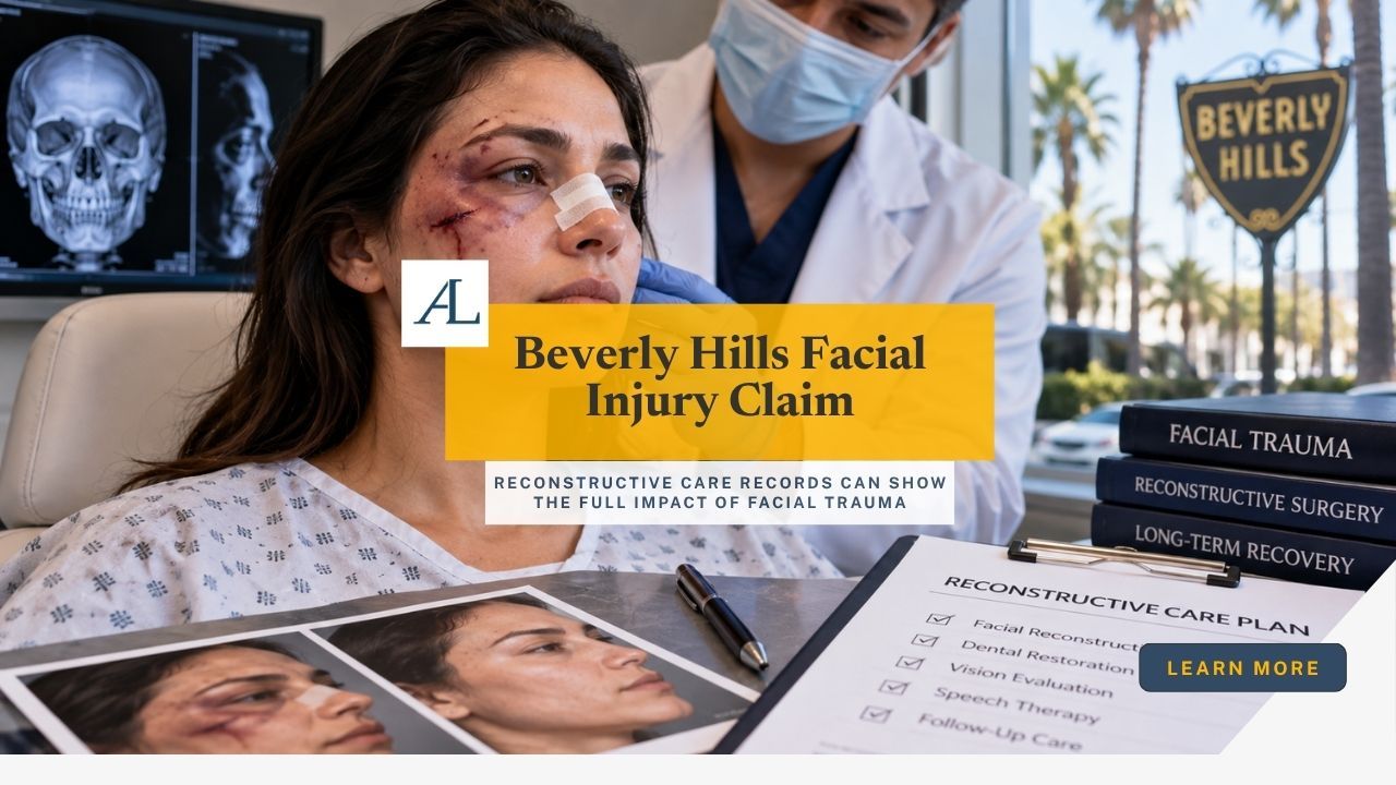 Beverly Hills Facial Injury Claim: Catastrophic Trauma and Reconstructive Care After a Crash 1 Beverly Hills facial injury claim involving facial trauma, reconstructive care, medical records, and long-term treatment after a vehicle accident.